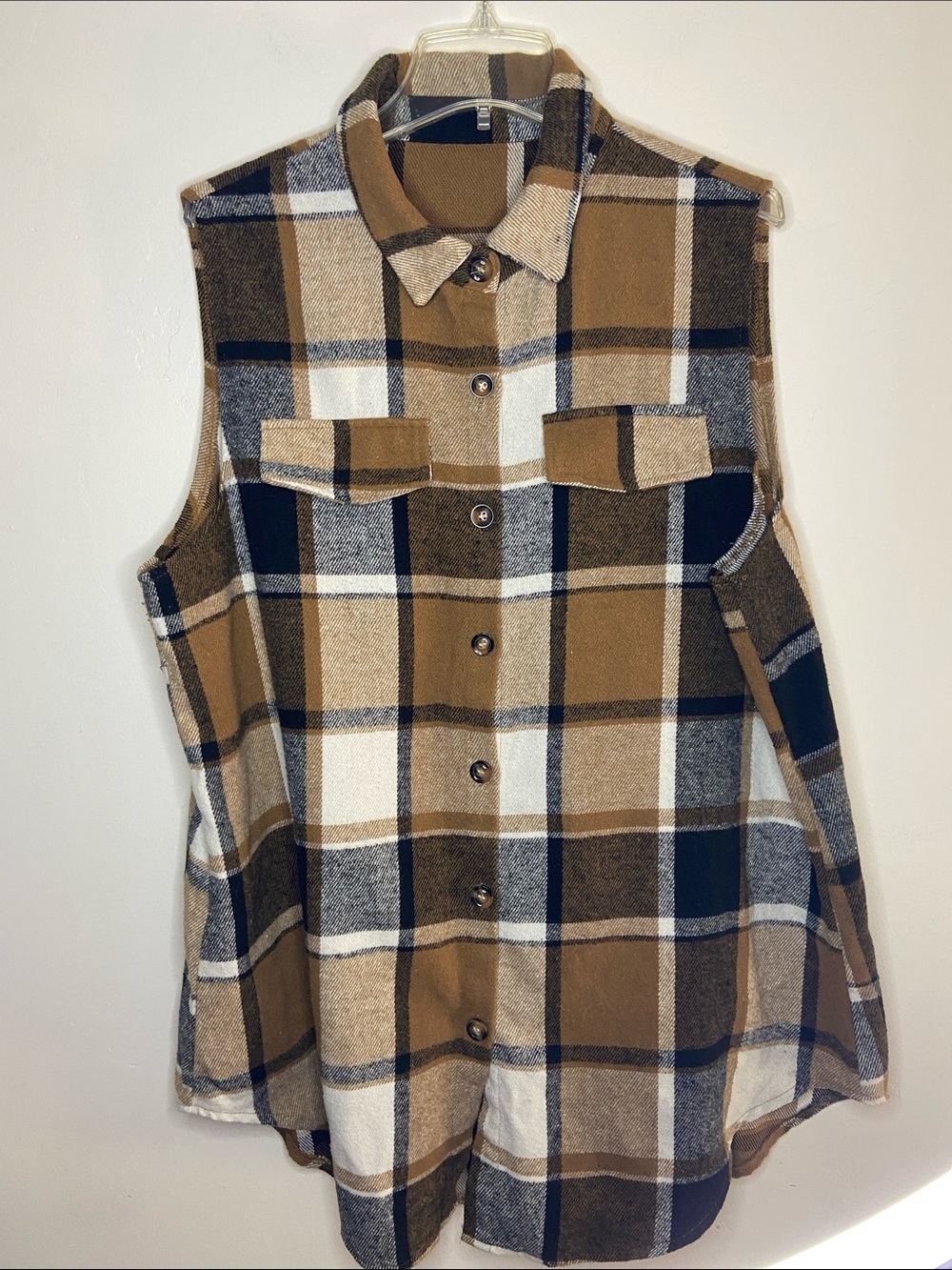 Women’s 3XL Brown Plaid Shirt - Casual Button-Up